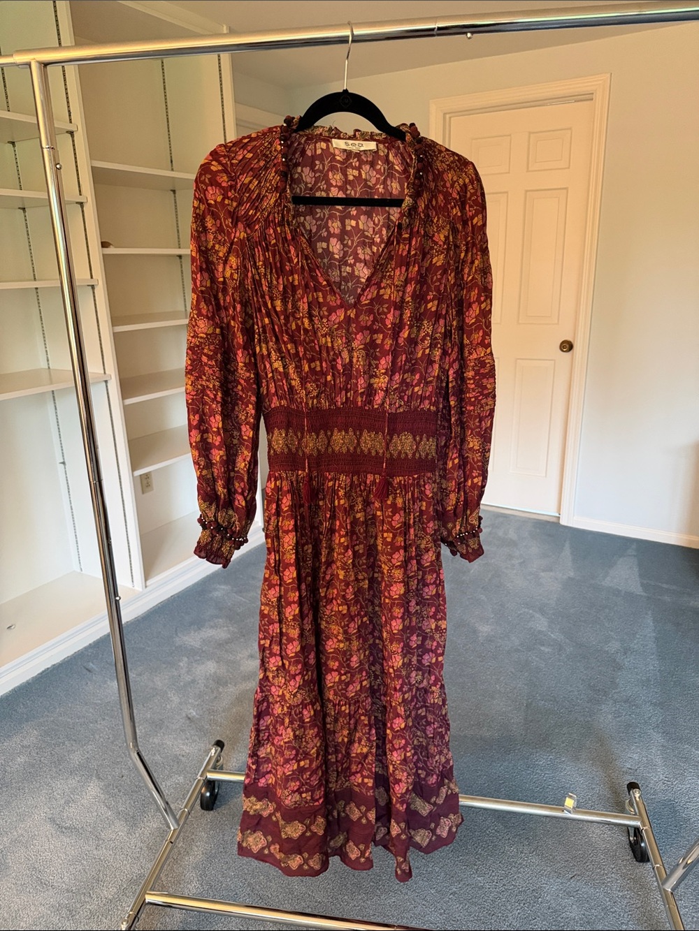 Sea New York Burgundy Floral Long Sleeve Maxi Dress